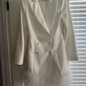 WORN ONCE Custom Bridal Blazer Dress with Feathers